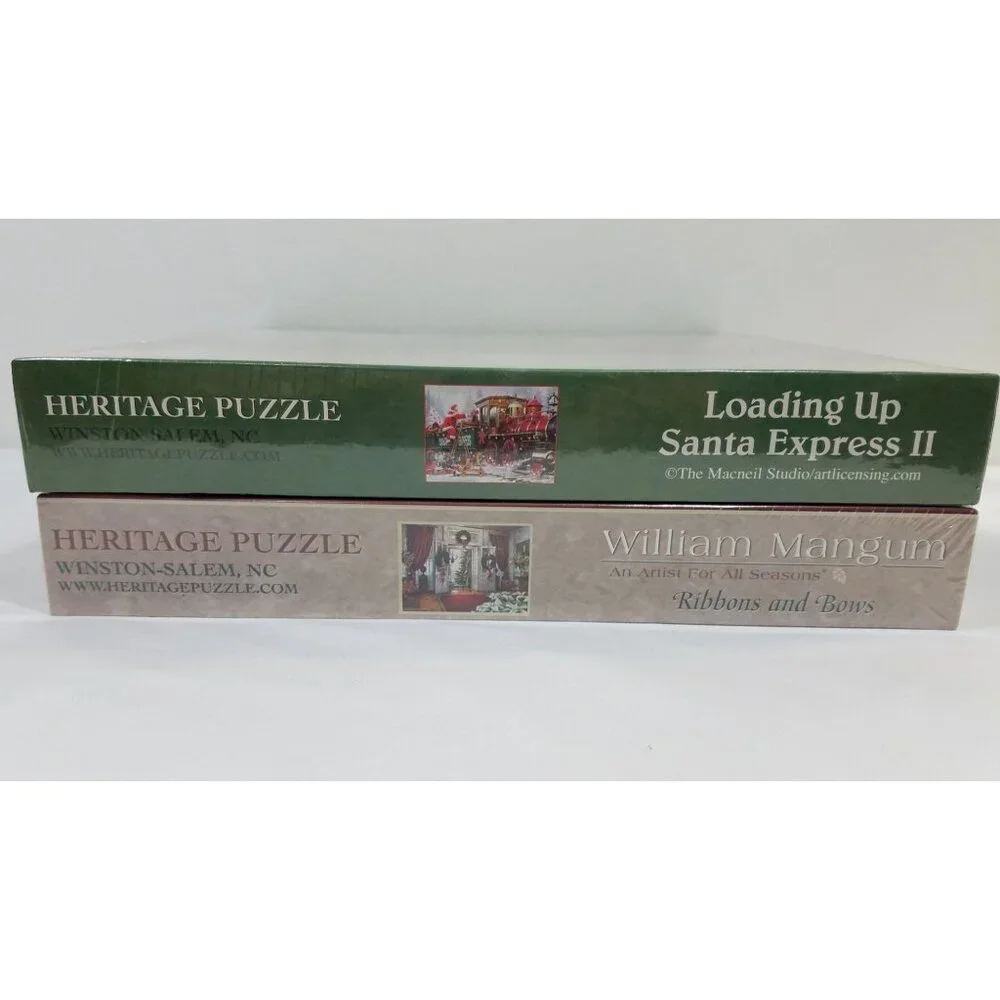 Heritage Puzzles 550 Pc Jigsaw Ribbons And Bows & Loading Up Santa Express II